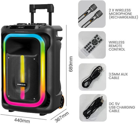 Sonic Gear Ηχείο Karaoke με Ασύρματα Μικρόφωνα και Εφέ Φωτισμού Hyperbox 1500 Pro HB-PRO1500 Μαύρο