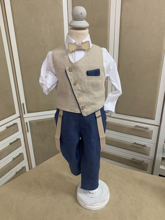 Nst Nastasia Costum De Botez Cu Vestă Pentru Băieți Edmund Albastru