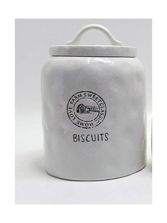 Karvounis Ceramic Cookie Jar White 17.5x17.5x25.8cm