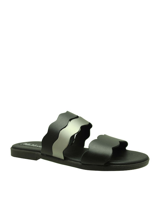 Leather Women's Flat Sandals in Black Color