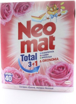 Neomat Total Απορρυπαντικό Ρούχων σε Σκόνη με Άρωμα Άγριο Τριαντάφυλλο 2kg (40 Μεζούρες)