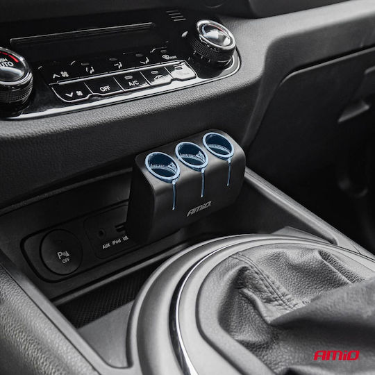 AMiO Car Charger 120W with Ports: 3xLighter with Cable Embedded Black Color