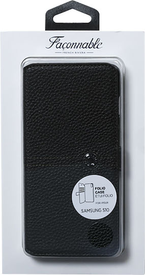 Façonnable Case Samsung Galaxy S10 G973 Folio Sellier Lacquered Button Black
