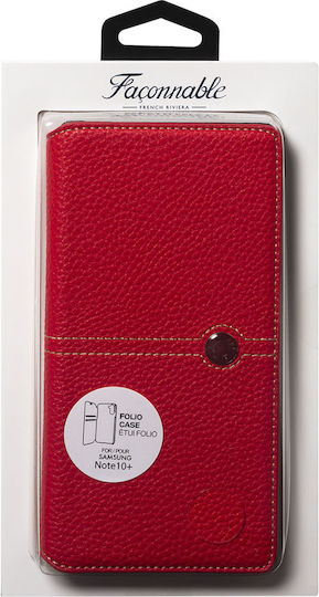 Husă Tip Folio Façonnable Samsung Galaxy Note 10+ N975 Folio Cu Buton Lăcuit Roșu