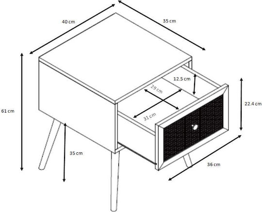 Ammos Wooden Bedside Table 40x35x61cm