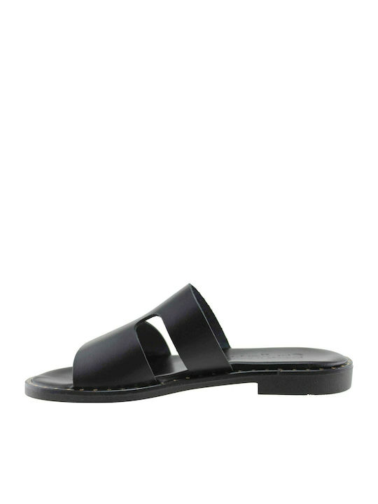 Leather Women's Flat Sandals in Black Color