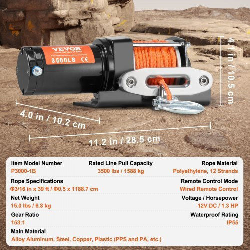 Vevor Electric 4x4 Car Winch 12V with Towing Capacity 1588kg