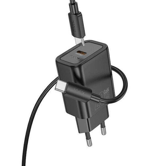 Hoco Φορτιστής με Θύρα USB-C και Καλώδιο USB-C - USB-C 20W Power Delivery / Quick Charge 3.0 Μαύρος (N60)