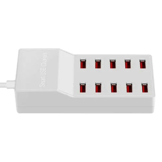 Suport de Încărcare cu 10 Porturi USB-A 50W în culoarea Alb (A-017)