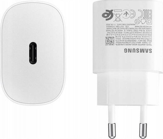 Samsung Charger Without Cable with USB-C Port 25W Power Delivery Whites (EP-TA800E Retail)