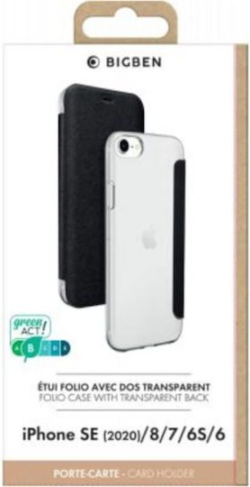 Bigben Connected Калъф Книга Iphone 6 6s 7 8 Se 2020/22 Калъф Стойка Функция Прозрачен Черен