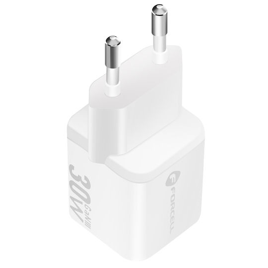 Forcell Charger Without Cable GaN with USB-A Port and USB-C Port 30W Power Delivery / Quick Charge 4.0 Whites (F-Energy Mini VT-35)