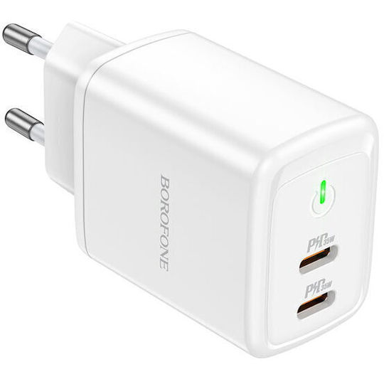 Borofone Charger Without Cable with 2 USB-C Ports 35W Power Delivery Whites (BN9)