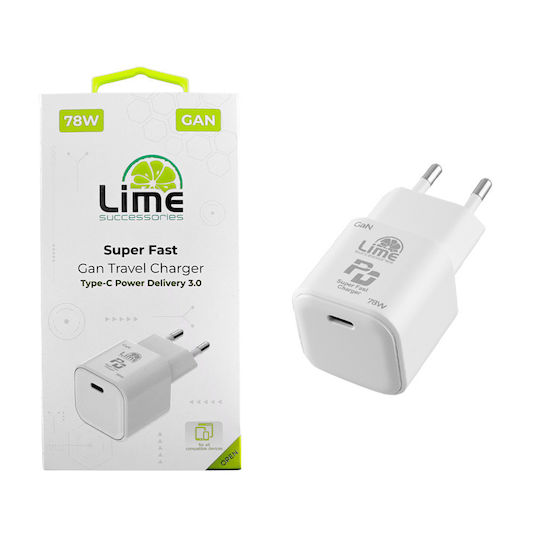 Lime Φορτιστής Χωρίς Καλώδιο GaN με Θύρα USB-C 78W Power Delivery Λευκός (LTC78W)