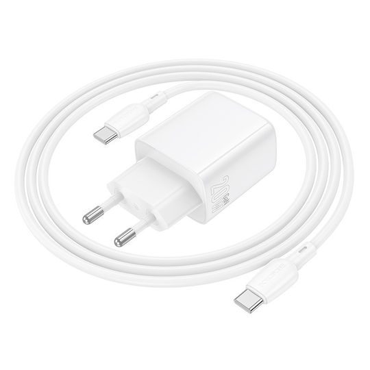 Borofone Charger with USB-A Port and USB-C Port and Cable USB-C - USB-C 20W Power Delivery / Quick Charge 3.0 Whites (BN27)