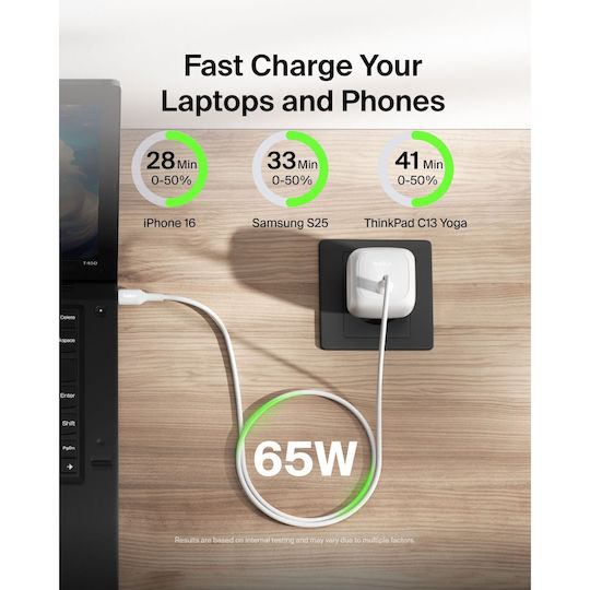 Belkin Φορτιστής Χωρίς Καλώδιο με Θύρα USB-C 65W Power Delivery Λευκός (WCA011KQWH)
