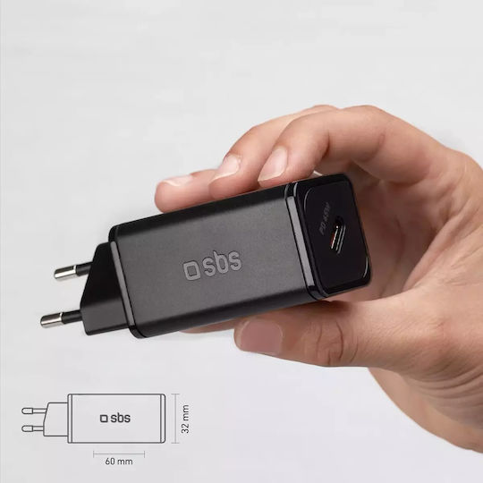 SBS Incarcator Fără Fir GaN Cu Port USB-C 65W Livrarea Energiei Negru (TRGAN1C65W)