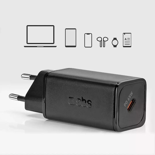 SBS Incarcator Fără Fir GaN Cu Port USB-C 65W Livrarea Energiei Negru (TRGAN1C65W)
