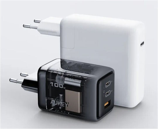 Aukey Charger Without Cable with USB-A Port and 2 USB-C Ports 100W Power Delivery / Quick Charge 5.0 Gray (PA-C5)