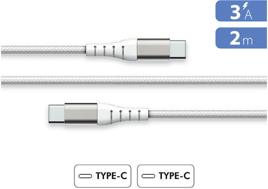 Force Power USB-C to USB-C 3A Reinforced Reversible Charge Sync Cable 2m White