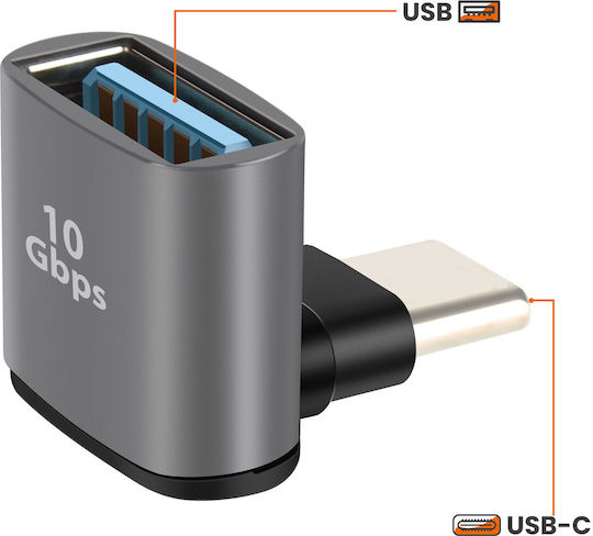 Linq USB-C Männlich Zu USB-A Weiblich Ladeübertragung Adapter 10 Gbps Rechtswinkel Grau