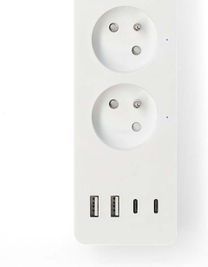 Nedis Connected Wi-fi Power Strip 4 Outlets 3680w 2m 4 Usb Ports White