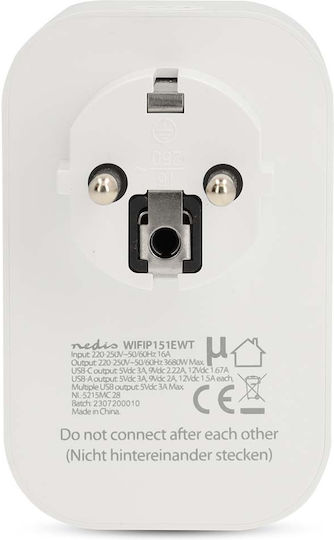 Nedis Wi-Fi Verbundene Steckdose USB-A USB-C Anschlüsse Wattmeter 3680W Typ E Frankreich Weiß