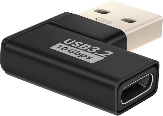 Linq USB-C to USB-A Male Right Angle Charging Transfer Adapter 10Gbps Black