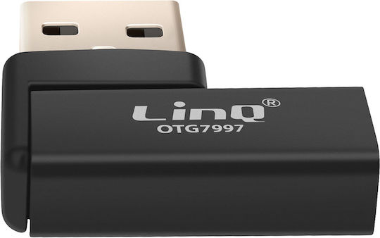Linq USB-C to USB-A Male Right Angle Charging Transfer Adapter 10Gbps Black