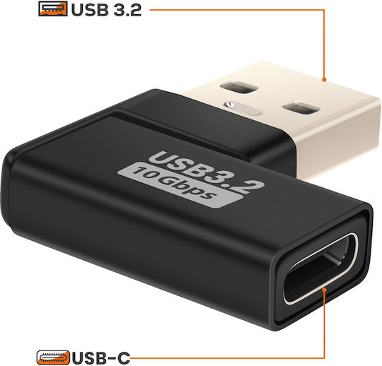 Linq Usb-c Към Usb-a Мъжки Ляв Ъглов Адаптер За Зареждане И Пренос 10Gbps Черен