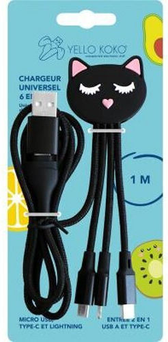 Yello Koko 5-in-1 Andy Xxl USB-A-C Micro-USB-USB-C-Blitzschlag-Kabel 1m Kategorie Schwarz