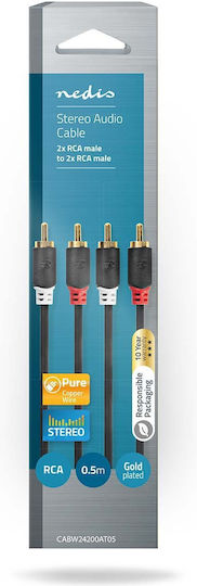 Nedis Audio Cable Double Rca Male To Double Rca Male 0,5m Charcoal-grey