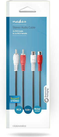 Nedis Аудио Стерео Кабел 2x RCA Мъжки Към Женски 5м Стабилна Връзка Черен