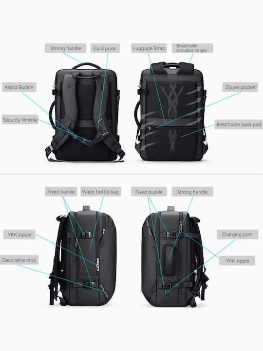 Multifunctional Backpack Rucksack Mark Ryden Ergonomic Breathable Ventilated Mesh Back Compatible 17.3 Inch Laptop 12.9 Inch Tablet 27l Usb Micro Usb Port Waterproof Anti-theft Black
