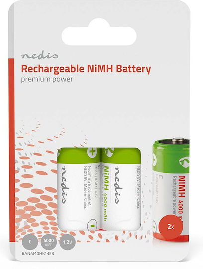 Nedis Set 2 Nimh-c 1.2v Dc 4000mah Hr14 Pre-charged Rechargeable Batteries