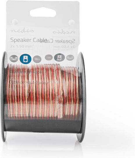 Nedis Cablu Rotund Difuzor Conductori Dubli 1,50mm2 Pe Rolă 15m Transparent