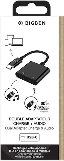 Bigben Connected Usb-c To Usb-c Audio Adapter Usb-c Charger 60w Compact 12cm Black