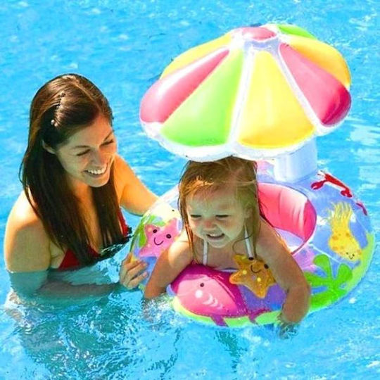 Σωσίβιο Swimtrainer με Μήκος 65εκ. και Σκίαστρο Ροζ Κάθισμα