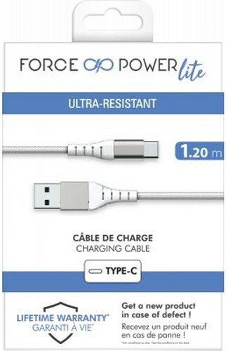 Force Power Verstärktes Usb A Usb C Kabel 1,2m 3a 15w Widerstandsfähig Gegen 12.000 Biegungen Weiß
