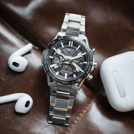 Casio EQB-2000DB-1AER Solar Stainless Steel 56mm Smartwatch (Ασημί)