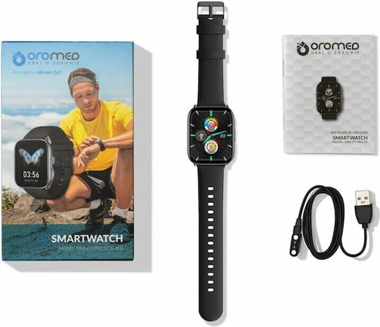 Oromed Oro Fit Pro GT Stainless Steel 46mm Αδιάβροχο Smartwatch με Παλμογράφο (Μαύρο)