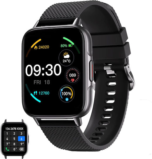 Smartwatch Idealstore Upbest23 Apple Bluetooth Difuzor Încorporat Microfon Asistent Vocal NFC Multi-sport Monitorizare Ritm Cardiac Oxigen Termometru Ecran HD Sticlă Curbată Blocare cu Parolă Baterie 200mAh Culoare Negru