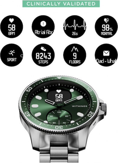 Withings Scanwatch Horizon Stainless Steel 43mm Waterproof with Heart Rate Monitor (Green)