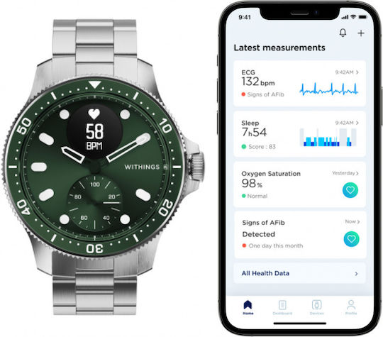 Withings Scanwatch Horizon Stainless Steel 43mm Waterproof with Heart Rate Monitor (Green)