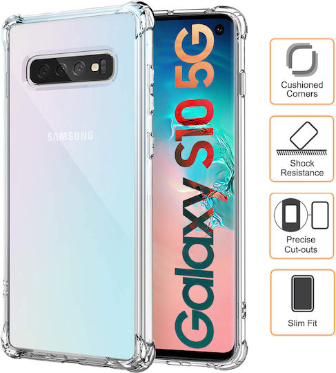 Протекторен Калъф Samsung Galaxy S10 5G Силиконова Ламинирана Задна Корица С Удароустойчиви Ъгли Прозрачен