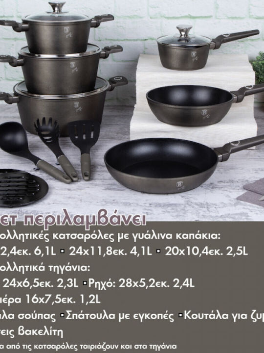 Berlinger Haus Cookware Set of Aluminum with Non-stick Coating Crystal Collection 15pcs
