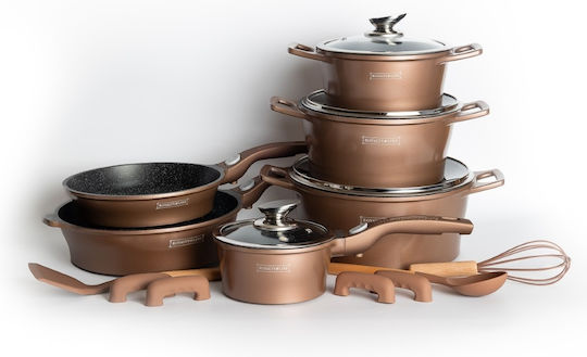 Royalty Line Set de vase de gătit din aluminiu turnat Cooper cu strat de piatră RL-ES2014M-COP 14buc