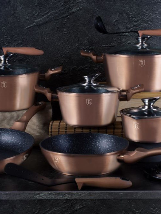 Berlinger Haus Metallic Line Cookware Set of Aluminum with Stone Coating Rose Gold Collection 15pcs