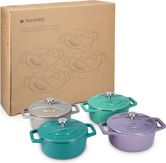 Navaris Mini Cast Aluminum Colored Pots Set 4 Pieces