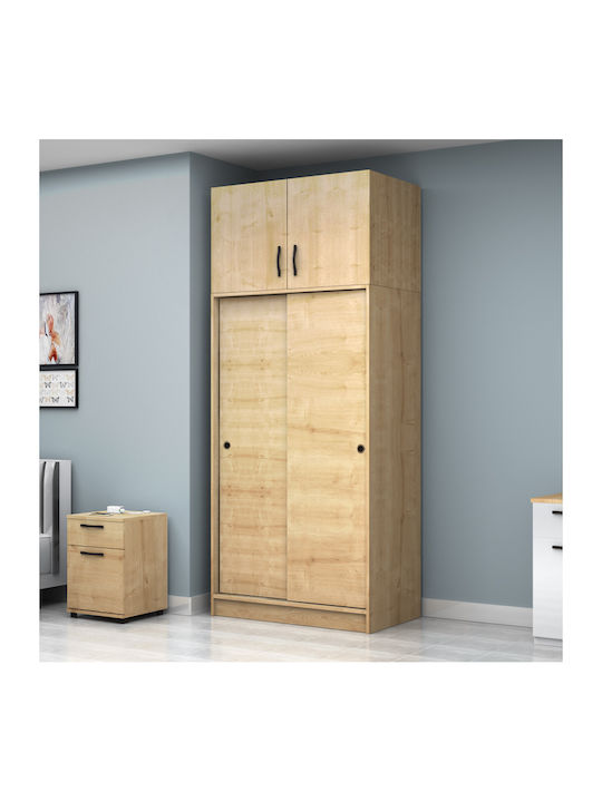 Двойна врата Гардероб Плъзгащи се Regio с Платформа Natural Beech 100x60x240см